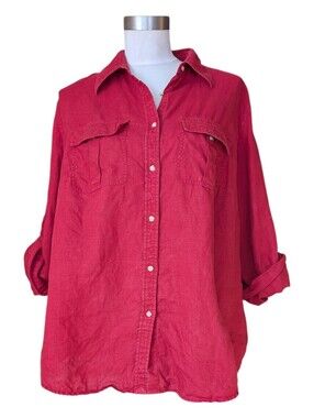 Lauren Ralph Lauren 💯 Linen Red Button Down Shirt Xl